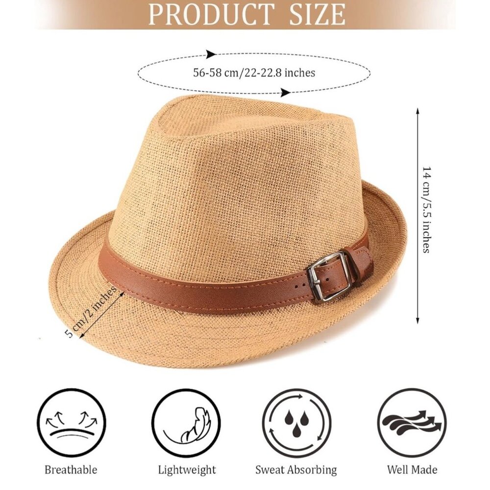 Ultrafun Straw Fedora Hat Beige Summer Beach Travel Hat Uni preowned - Picture 2 of 10